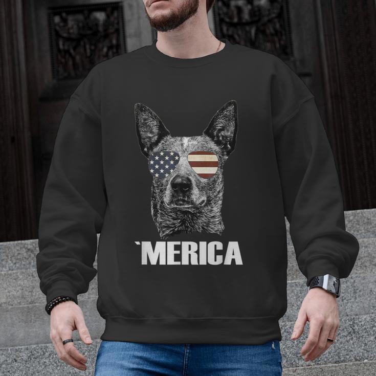 4th July Blue Heeler Dog Merica Patriotic USA Flag Cute Men Graphic Sweatshirt