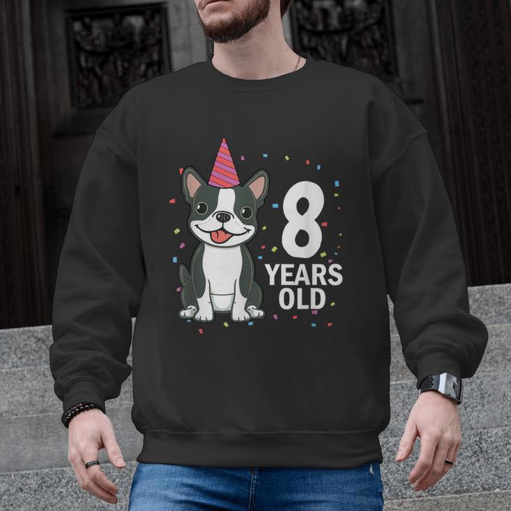 8 Years Old Birthday Boston Terrier Dog Lover 8th Party Kid Men Graphic Sweatshirt
