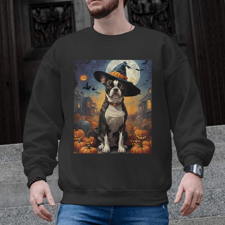 Aesthetic Halloween Boston Terrier Dog Witch Pumpkin For Men Women Kids Men Graphic Sweatshirt