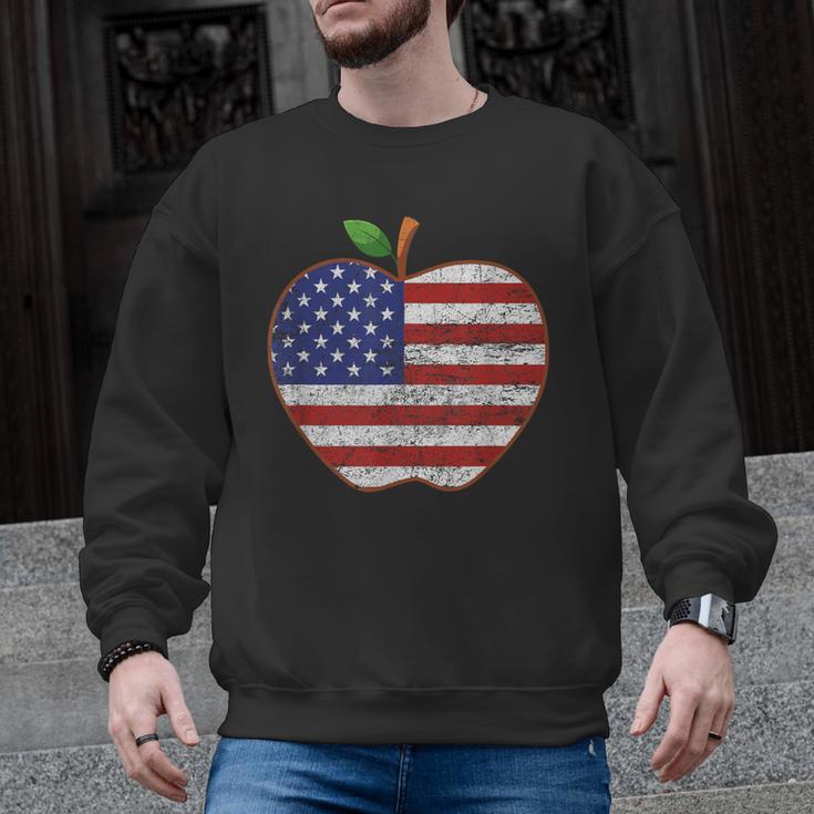 American Flag Teachers Students Apple 4th Of July Vintage Men Graphic Sweatshirt