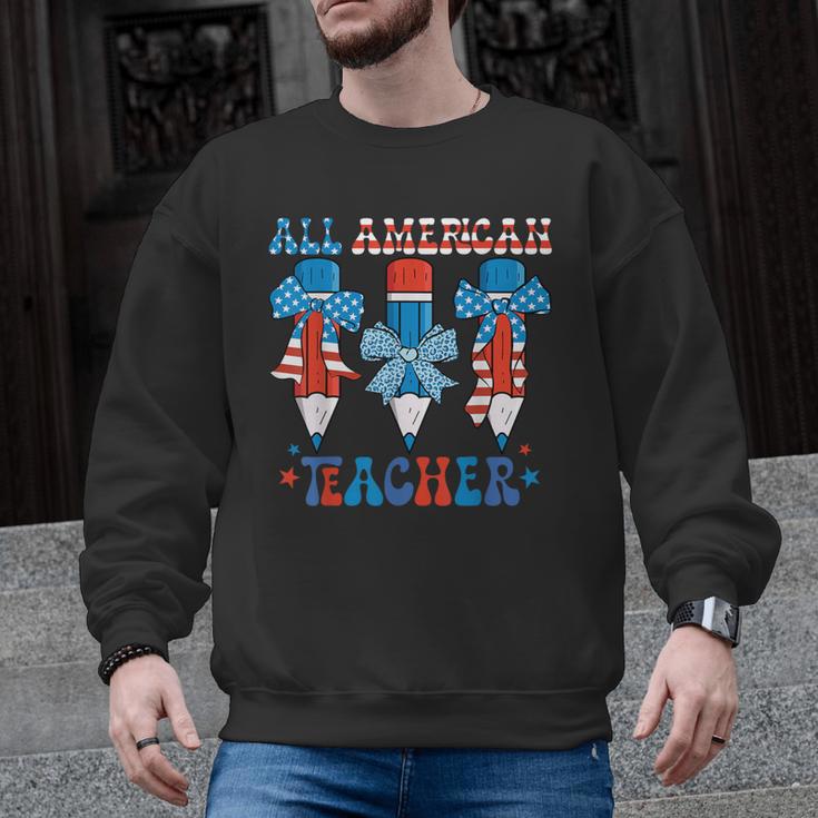 All American Teacher Pencil Coquette Bow USA Flag Teachers Men Graphic Sweatshirt