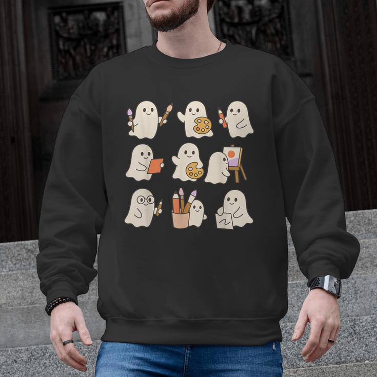 Art Teacher Ghost Halloween Artists Painter Teacher Spooky Men Graphic Sweatshirt