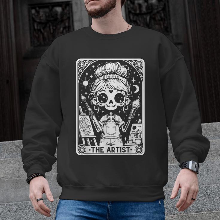 Artist Tarot Card Skeleton Painter Art Teacher Witchy Men Graphic Sweatshirt