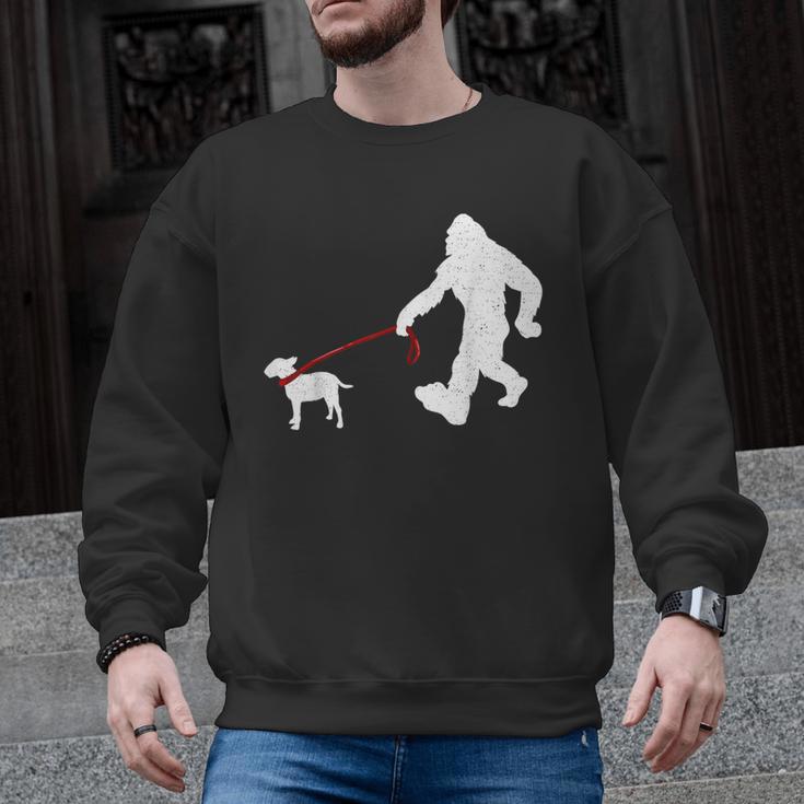 Bigfoot Walking With Bull Terrier Dog Men Graphic Sweatshirt