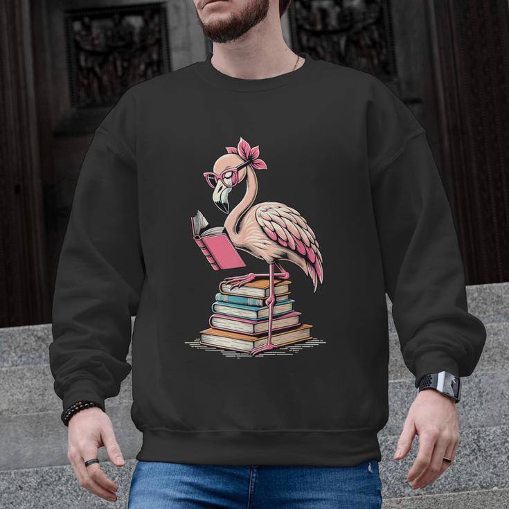 Book Lover Cute Flamingo Reading Teacher Librarian Women Men Graphic Sweatshirt
