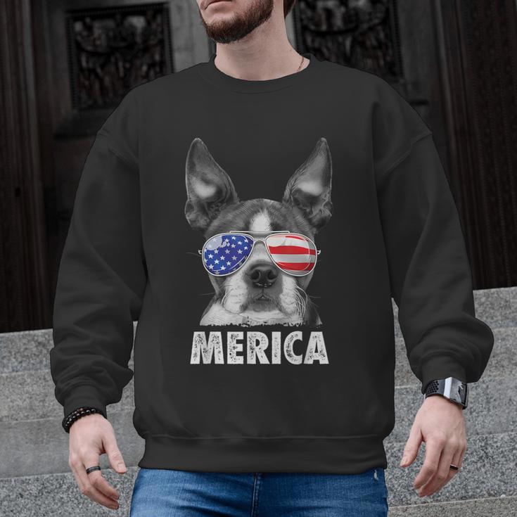 Boston Terrier 4th Of July Merica Men Women USA Flag Vintage Men Graphic Sweatshirt