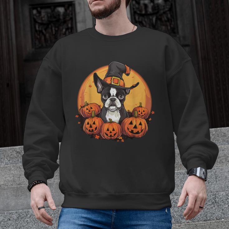 Boston Terrier Bostie Dog Breed Pet Halloween Pumpkins Men Graphic Sweatshirt