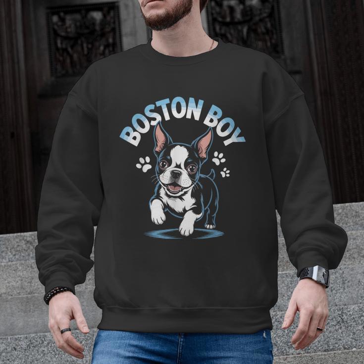 Boston Terrier Boy Cute Cartoon Dog Owner Pet Boston Terrier Men Graphic Sweatshirt
