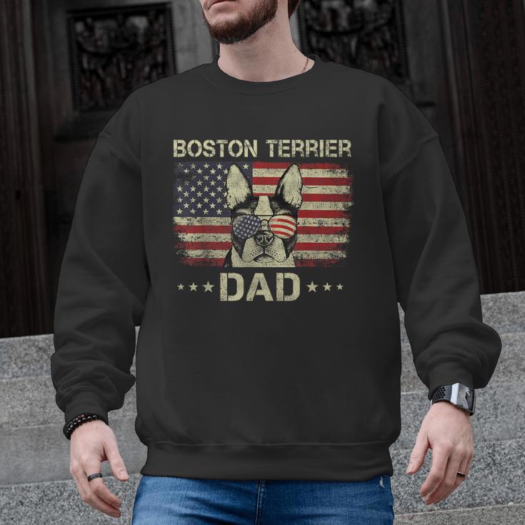 Boston Terrier Dad Dog Lovers American Flag 4th Of July For Women Men Men Graphic Sweatshirt