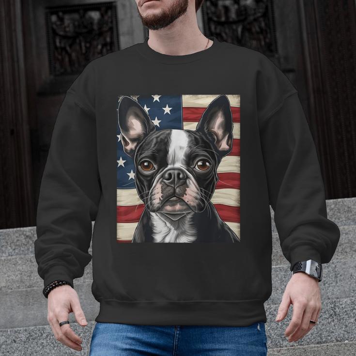 Boston Terrier Dog American Flag 4th Of July Patriotic Puppy Men Graphic Sweatshirt