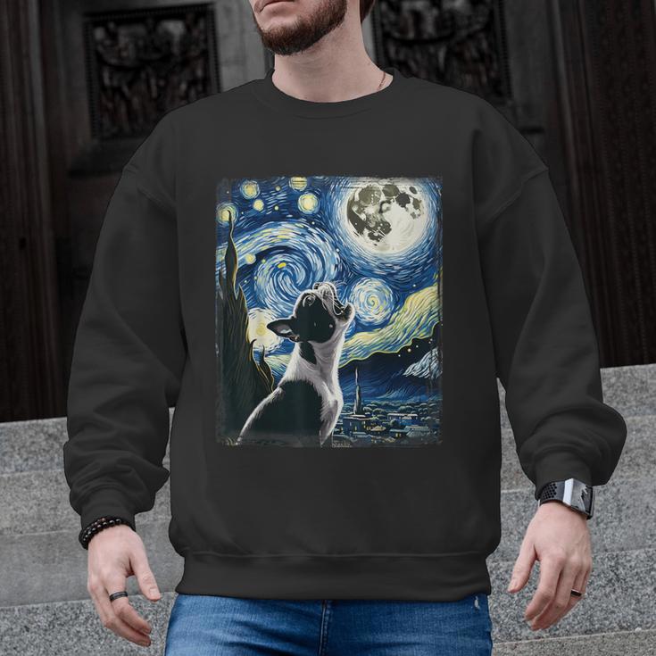 Boston Terrier Dog Art Van Gogh Starry Night Boston Terrier Men Graphic Sweatshirt