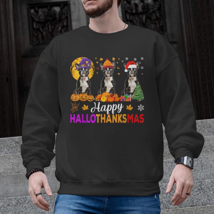 Boston Terrier Dog Halloween Christmas Hallothanksmas Men Women Kids Men Graphic Sweatshirt