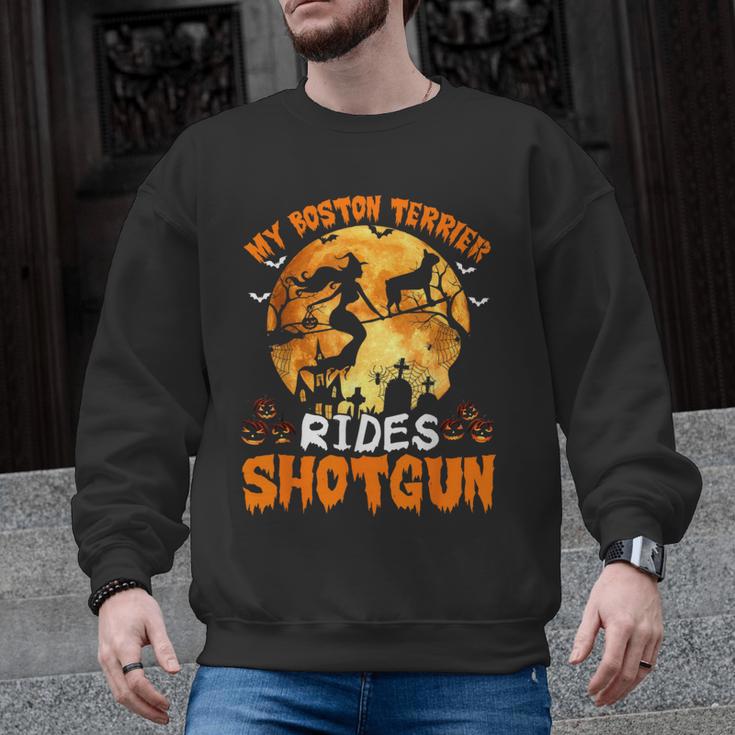 My Boston Terrier Dog Rides Shotgun Witch Halloween Men Women Men Graphic Sweatshirt