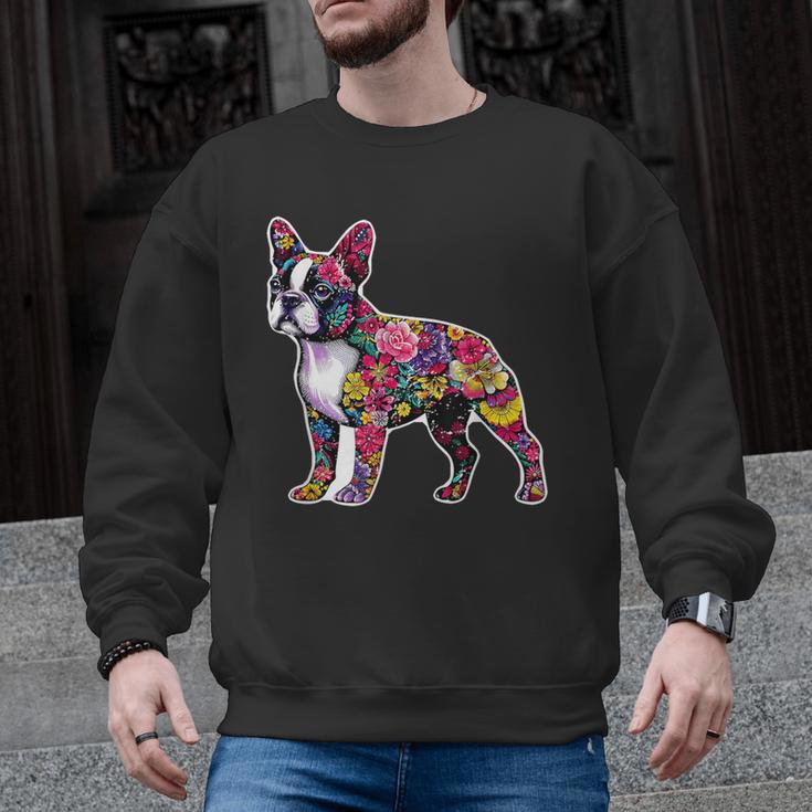 Boston Terrier Floral Dog Lover Vintage Distressed For Men Women Kids Men Graphic Sweatshirt
