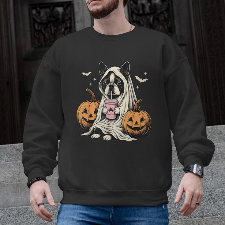 Boston Terrier Ghost Boo Halloween Costume Spooky Season Men Graphic Sweatshirt