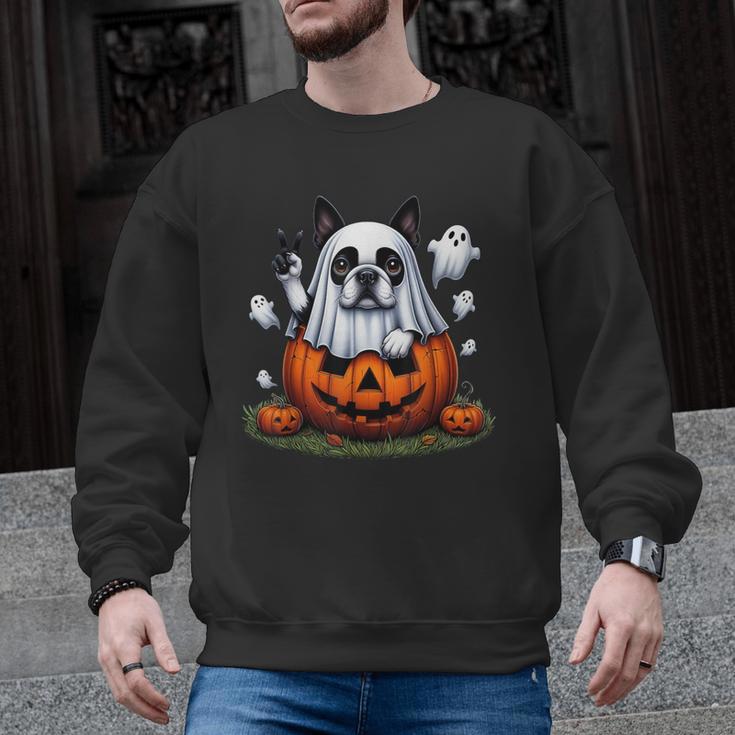 Boston Terrier Ghost Boo Halloween Kids Men Graphic Sweatshirt