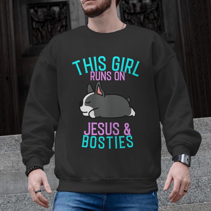 Boston Terrier This Girl Runs On Jesus And Boston Terriers Men Graphic Sweatshirt