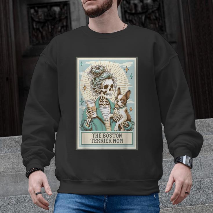 Boston Terrier Mom Skeleton Tarot Card Witch Vibes Dog Mom Men Graphic Sweatshirt