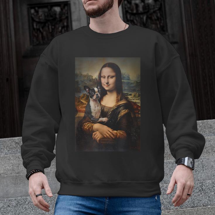 Boston Terrier Mona Lisa Painting Art Dog Mom Dad For Men Women Kids Men Graphic Sweatshirt