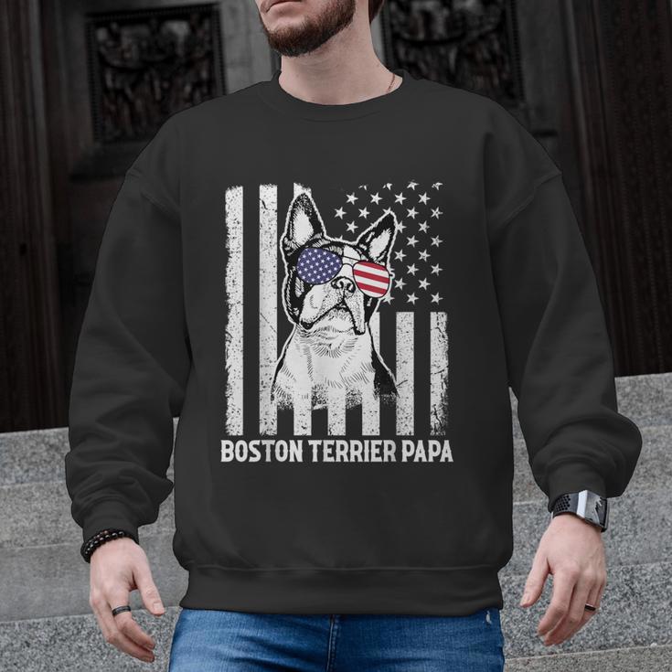 Boston Terrier Papa Cool Dog Lover USA American Flag Men Women Men Graphic Sweatshirt