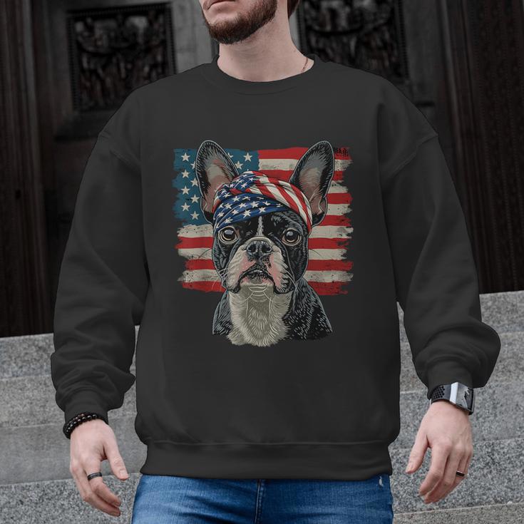 Boston Terrier Patriotic 4th Of July USA American Flag Men Graphic Sweatshirt