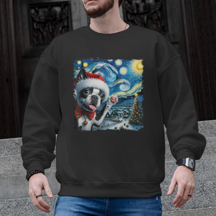 Boston Terrier Santa Starry Night Van Gogh Christmas Dog Men Women Kids Men Graphic Sweatshirt