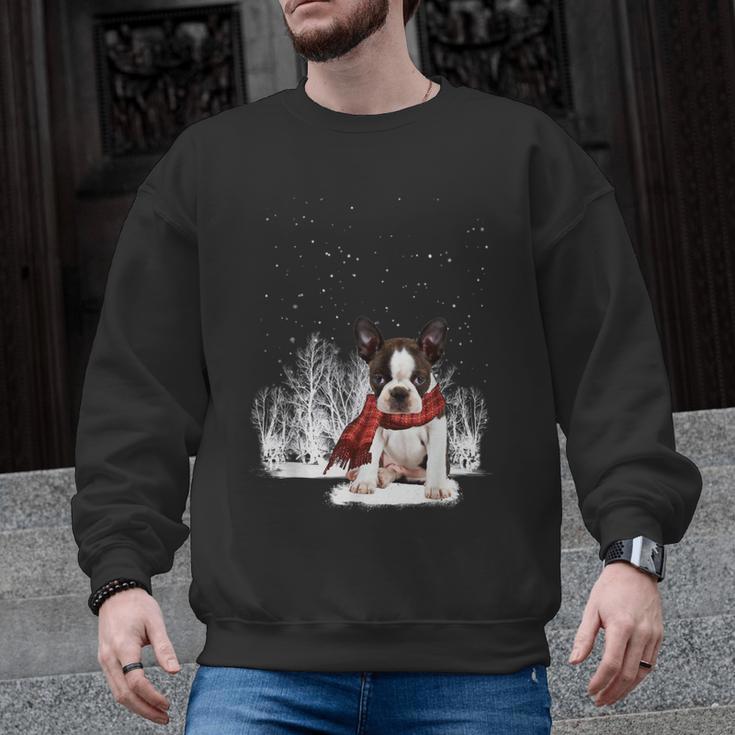 Boston Terrier In The Snow Merry Christmas Winter Men Graphic Sweatshirt