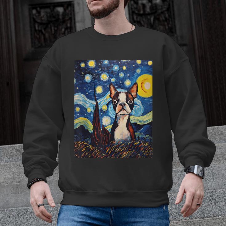 Boston Terrier Starry Night Van Gogh Art Men Graphic Sweatshirt