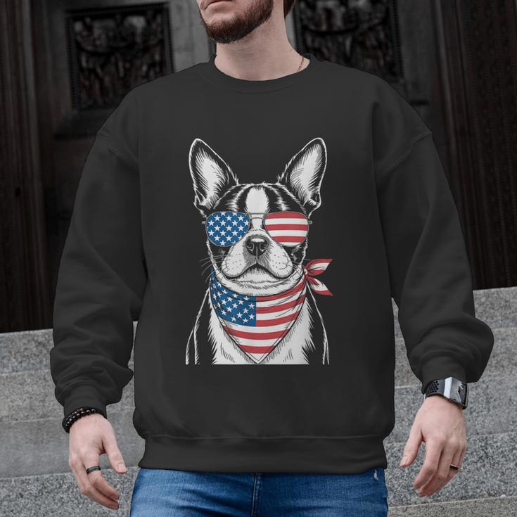 Boston Terrier USA Flag Sunglasses Patriotic 4th Of July Men Graphic Sweatshirt