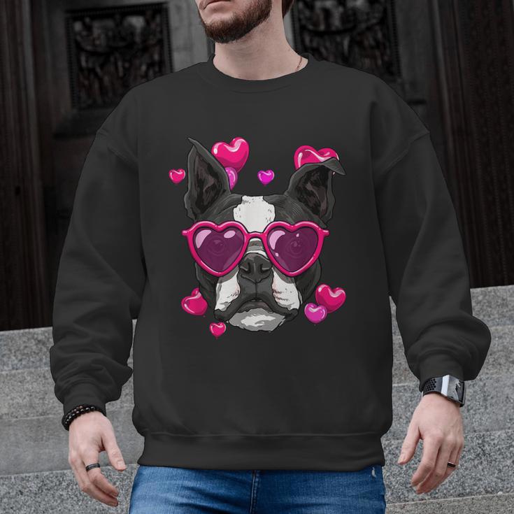 Boston Terrier Valentines Day Shirt Heart Dog Lover Men Graphic Sweatshirt