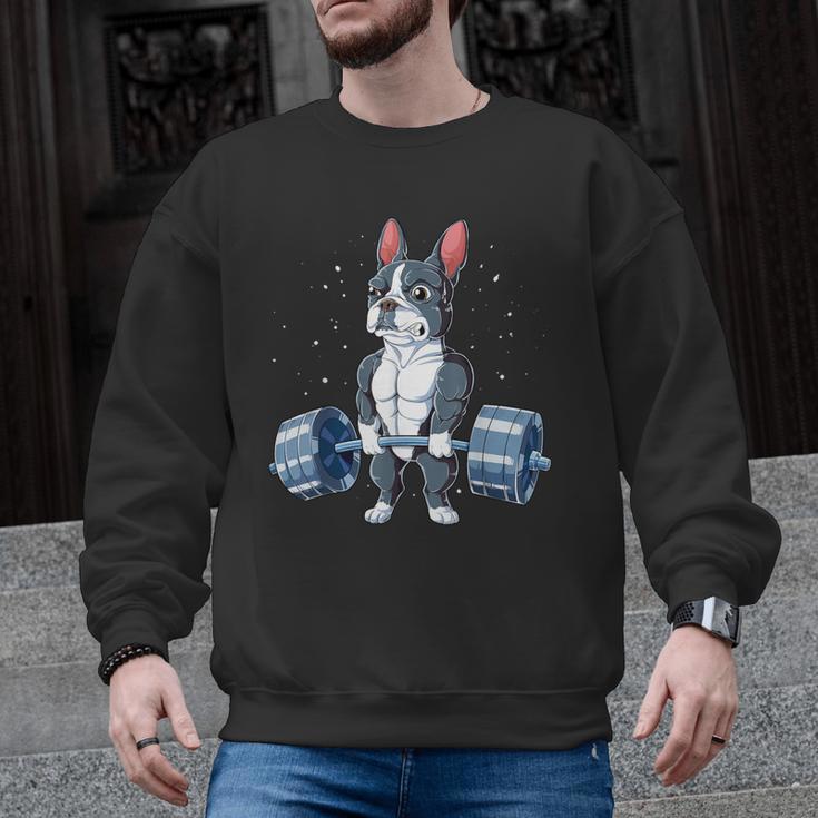 Boston Terrier Weightlifting Deadlift Men Fitness Gym Men Graphic Sweatshirt