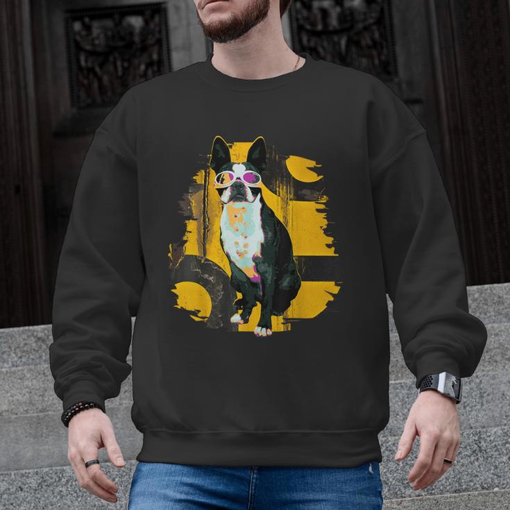 Boston Terrier s Mid-Century Modern Art s Street Grunge Men Graphic Sweatshirt