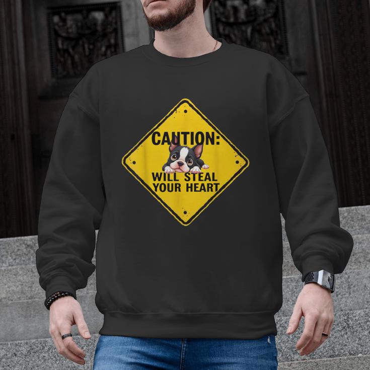 Caution Sign Boston Terrier Dog  Bostie Puppy Men Graphic Sweatshirt