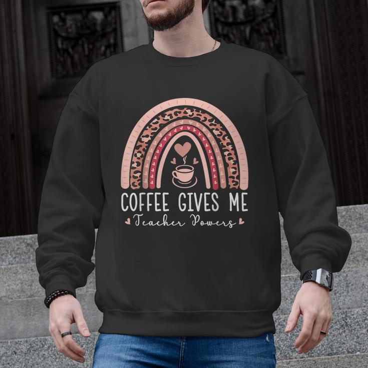 Coffee Gives Me Teacher Powers Leopard Rainbow Teacher Men Graphic Sweatshirt