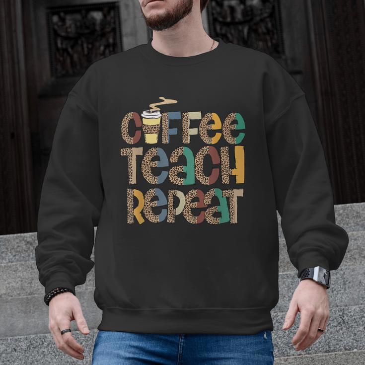 Coffee Teach Repeat Leopard Print Back To School Teachers Men Graphic Sweatshirt