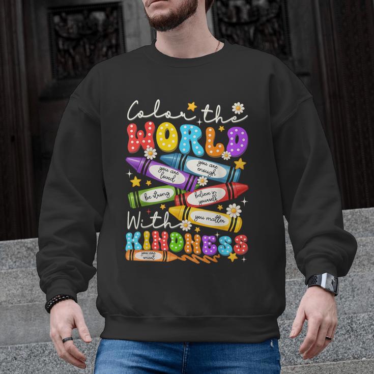 Color The World With Kindness Crayon Positivity Teacher Men Graphic Sweatshirt