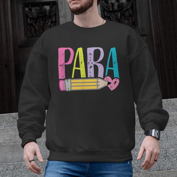 Colorful PARA Teacher Paraprofessional Cute Pencil Men Graphic Sweatshirt