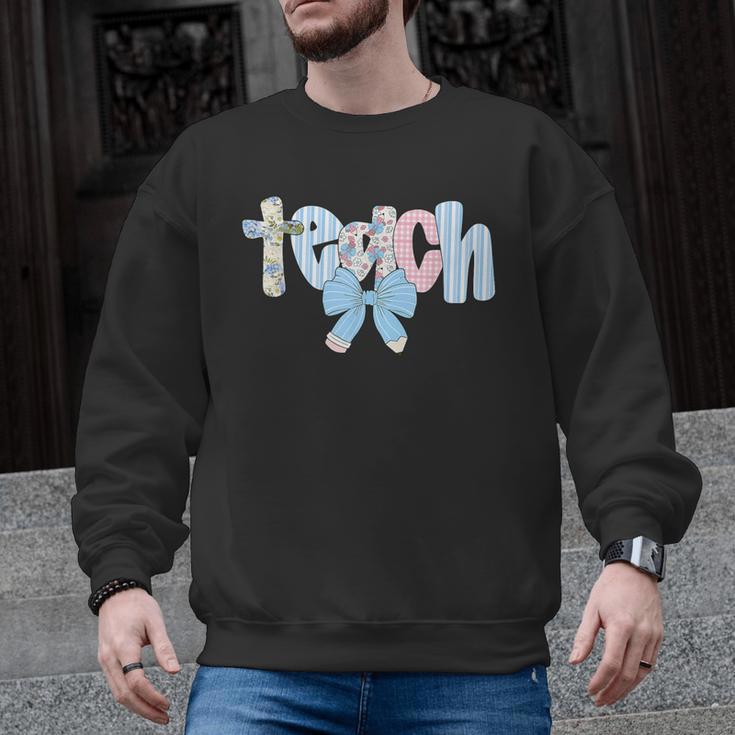 Coquette Bow Teach Teacher Happy First Day Back To School Men Graphic Sweatshirt
