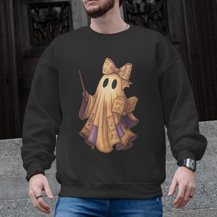 Coquette Music Note Patchwork Ghost Music Teacher Halloween Men Graphic Sweatshirt