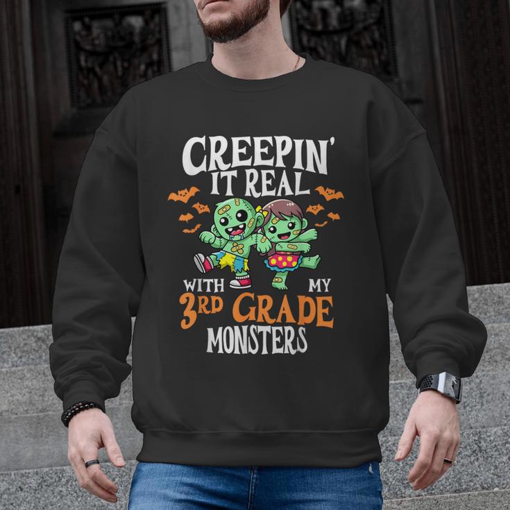 Creepin It Real Monster School 3rd Grade Teacher Halloween Men Graphic Sweatshirt