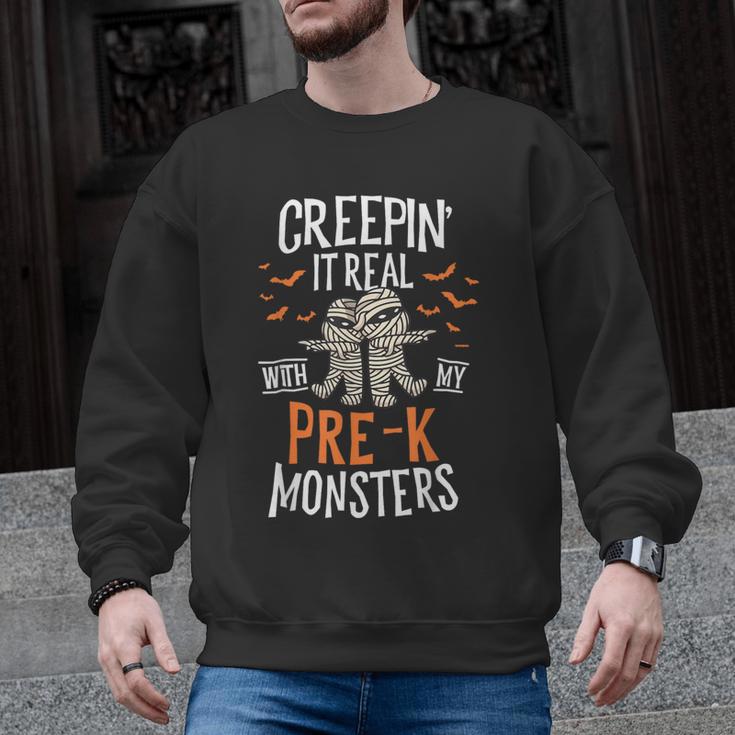 Creepin It Real Pre-K Monsters Halloween Preschool Teacher Men Graphic Sweatshirt
