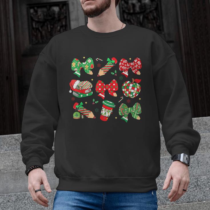 Cute Coquette Pencil Bow Christmas School Teacher Student Men Graphic Sweatshirt