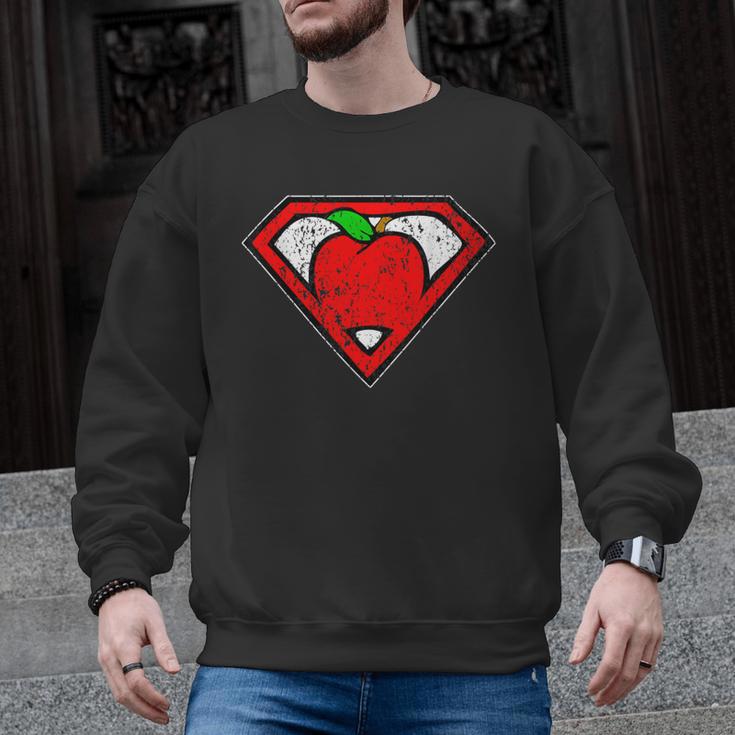 Cute Distressed Super Teacher Superhero Apple Shirt Men Graphic Sweatshirt