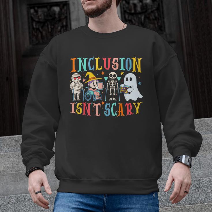 Cute Inclusion Isn't Scary Teacher Skeleton Ghost Halloween Men Graphic Sweatshirt