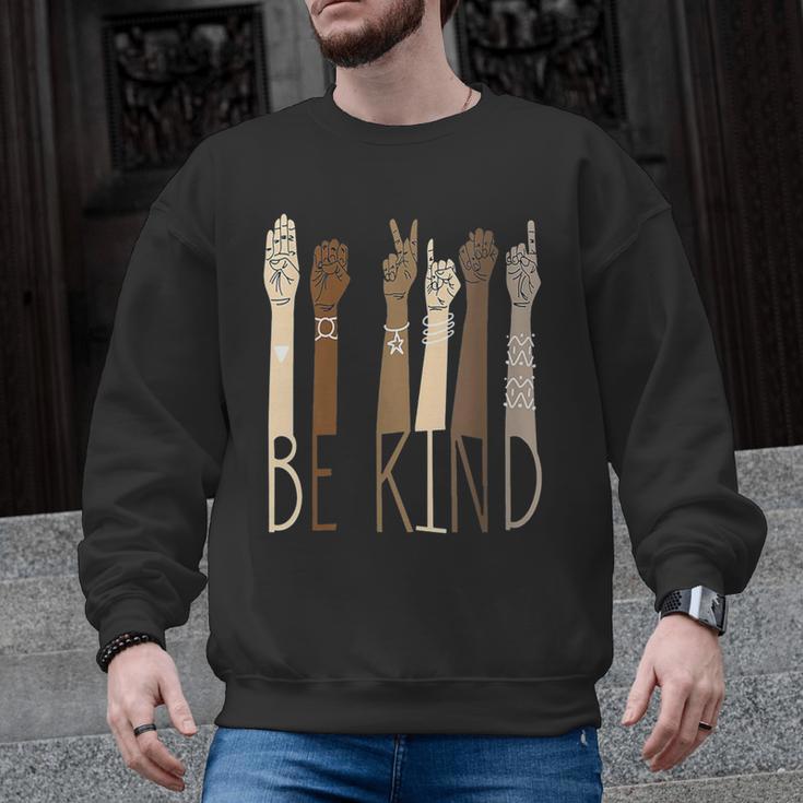 Deaf Be Kind Sign Language Hand Talking Teachers Interpreter Men Graphic Sweatshirt