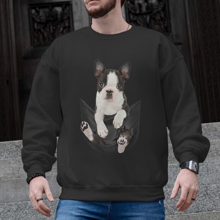 Dog Lovers Boston Terrier In Pocket Dog Face For Men Women Kids Men Graphic Sweatshirt