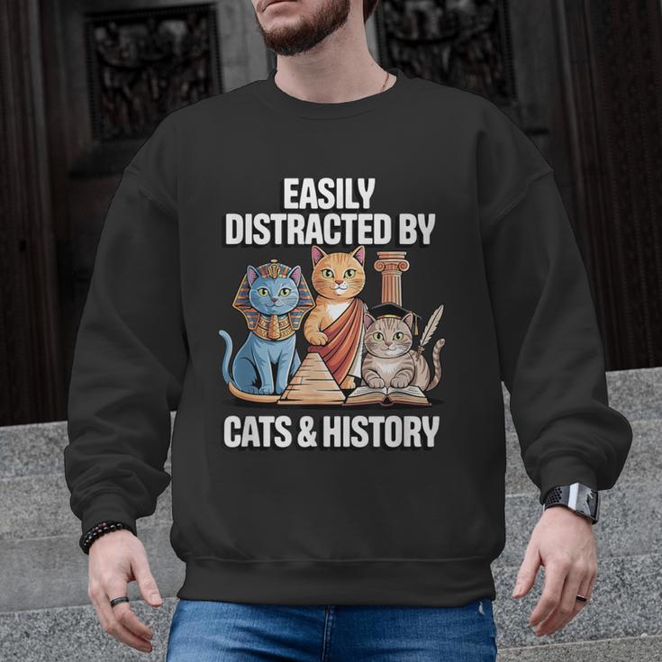 Easily Distracted By Cats & History Teacher Women Men Men Graphic Sweatshirt