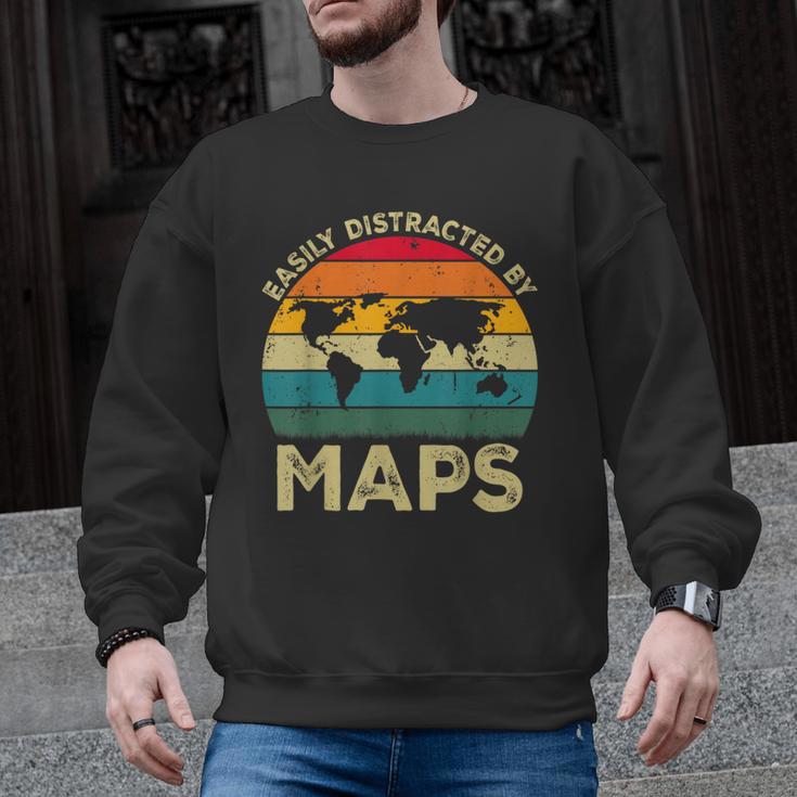 Easily Distracted By Maps Geography Teacher Men Graphic Sweatshirt