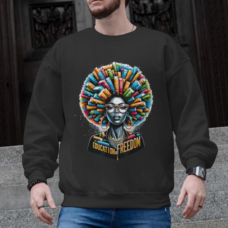 Education Is Freedom History Month Teacher Books Afro Men Graphic Sweatshirt