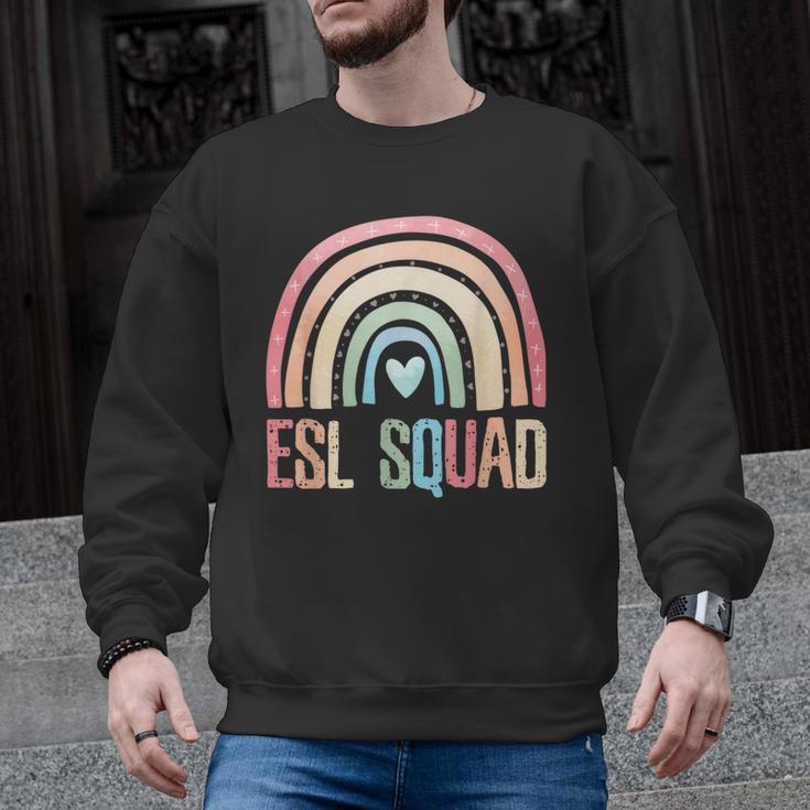 ESL Squad Teacher Crew Team Back To School English Rainbow Men Graphic Sweatshirt